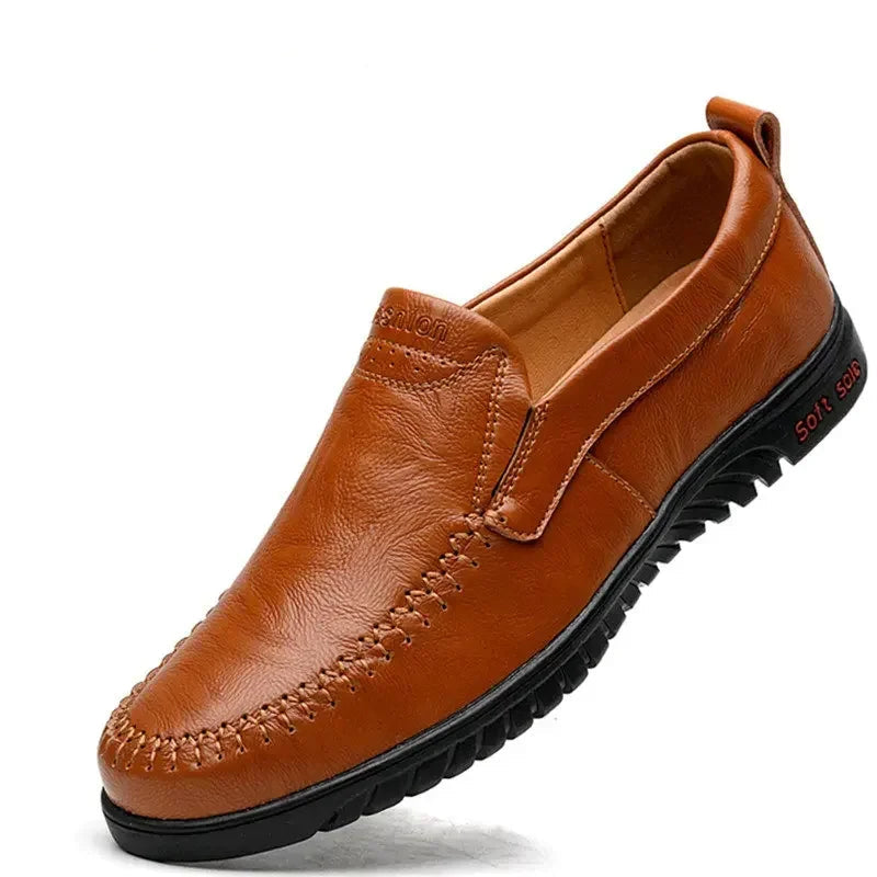 Men's Genuine Leather Loafers - Luxury Breathable Slip-On Moccasins for Casual and Driving