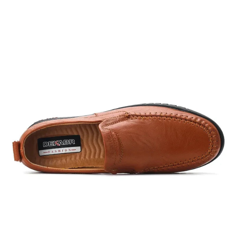 Men's Genuine Leather Loafers - Luxury Breathable Slip-On Moccasins for Casual and Driving