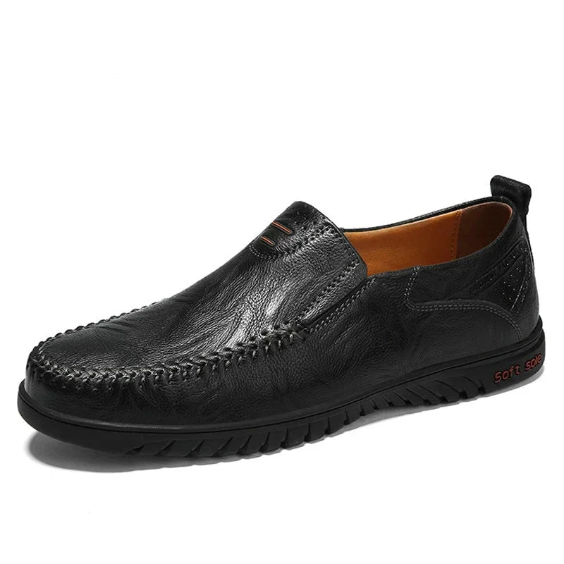 Men's Genuine Leather Loafers - Luxury Breathable Slip-On Moccasins for Casual and Driving