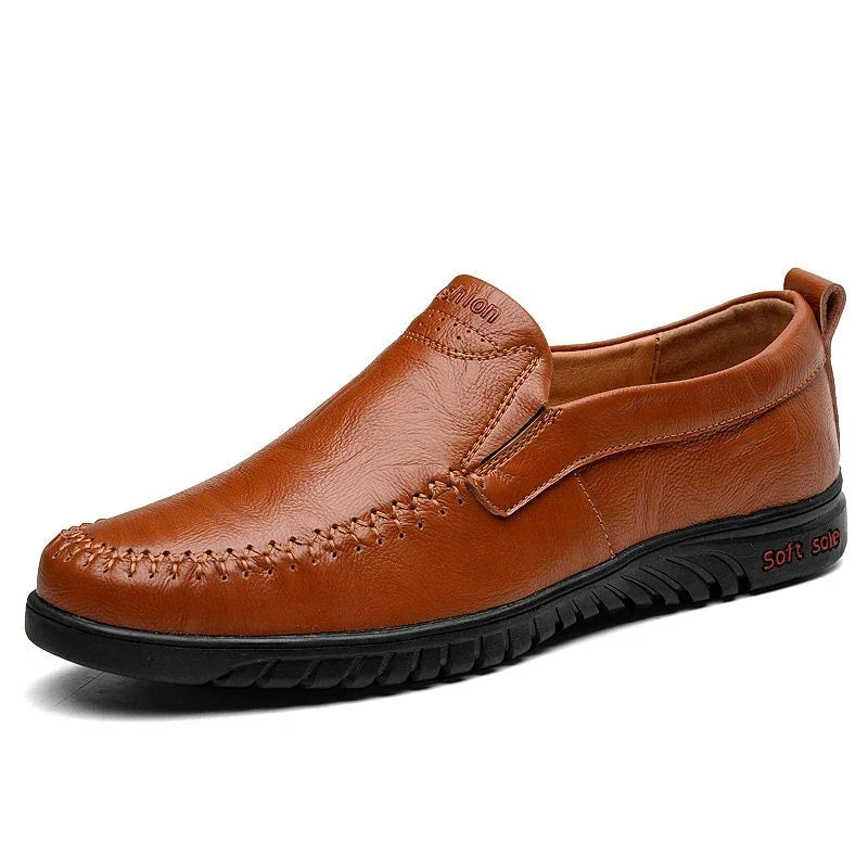 Men's Genuine Leather Loafers - Luxury Breathable Slip-On Moccasins for Casual and Driving