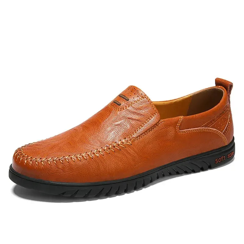 Men's Genuine Leather Loafers - Luxury Breathable Slip-On Moccasins for Casual and Driving