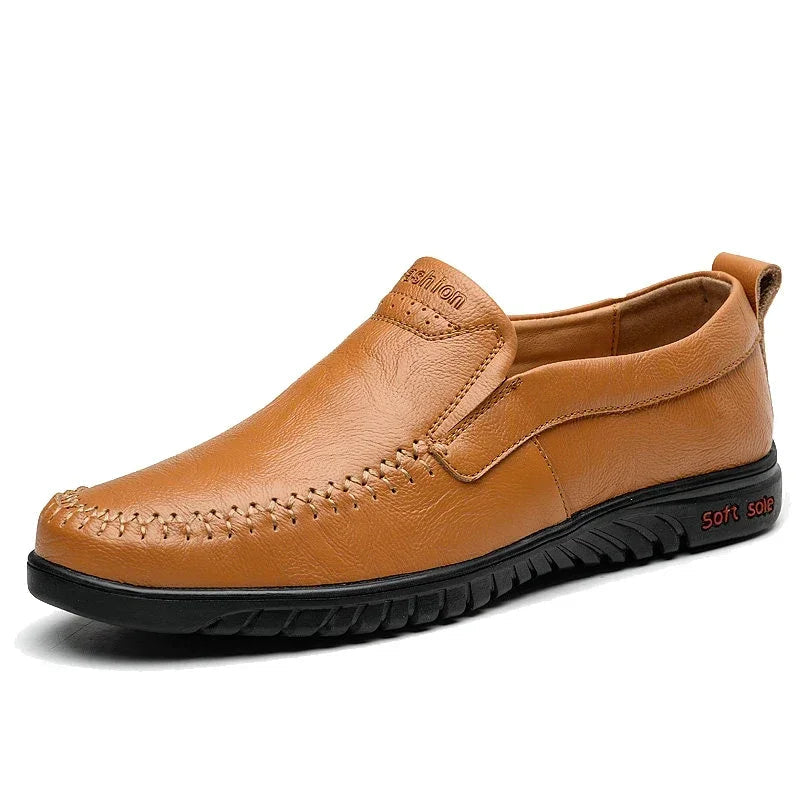 Men's Genuine Leather Loafers - Luxury Breathable Slip-On Moccasins for Casual and Driving